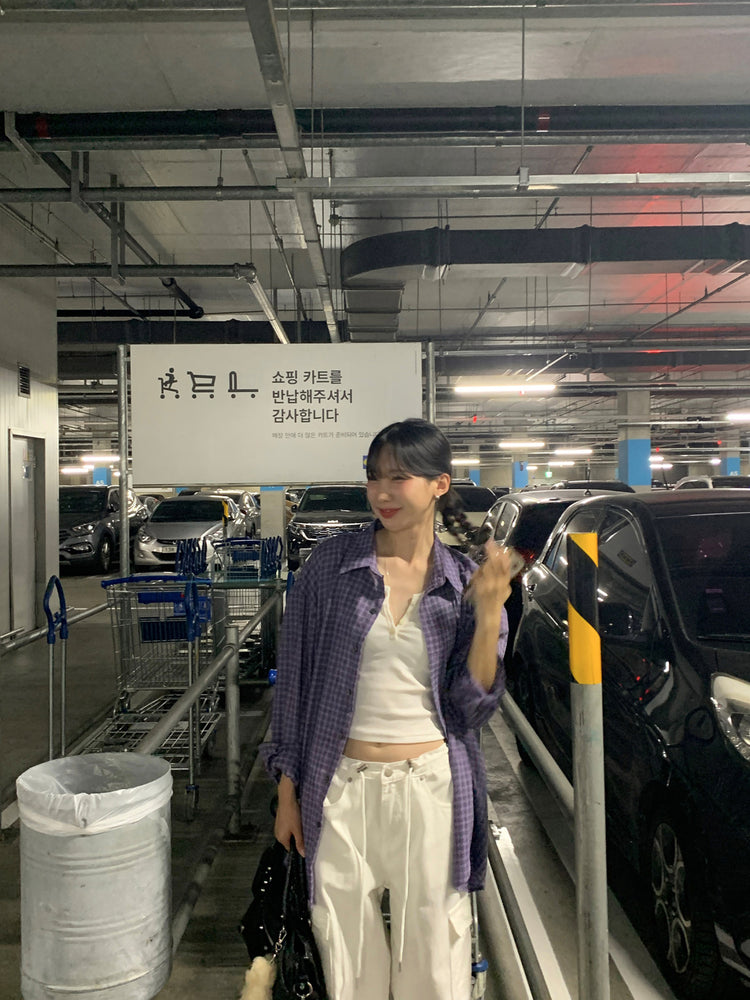 夏日美色輕薄格紋寬鬆襯衫