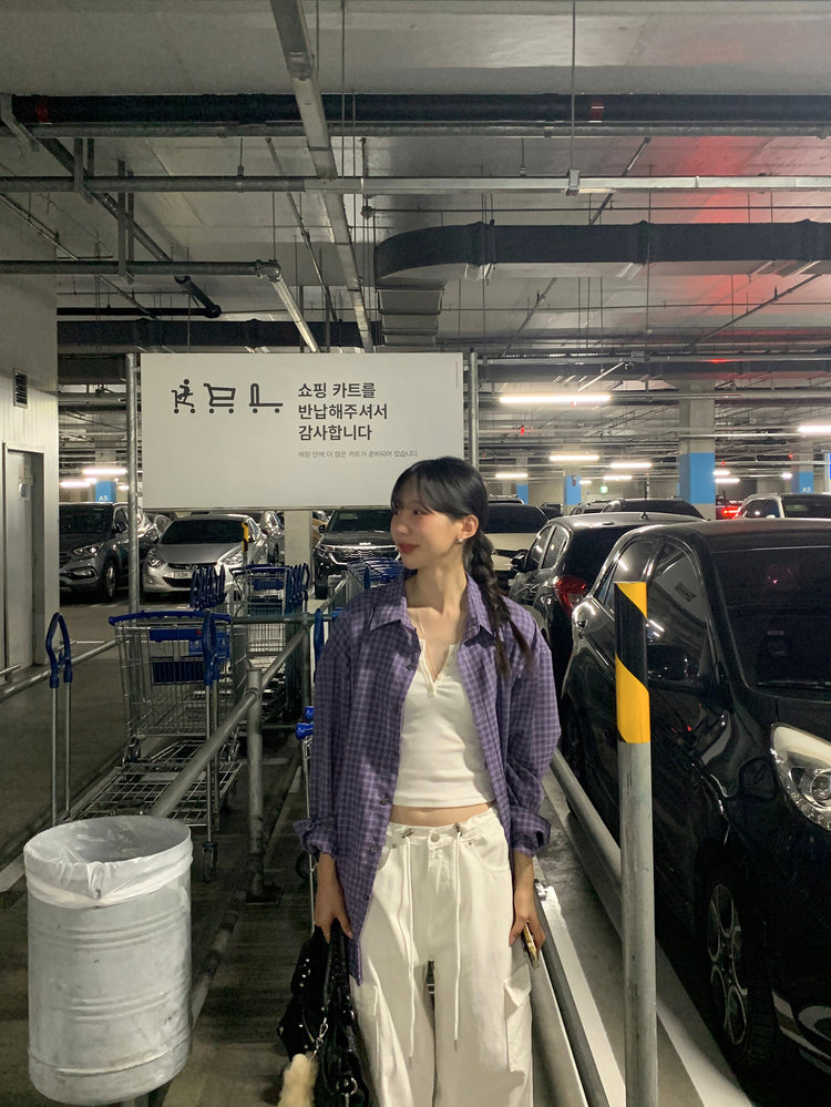 夏日美色輕薄格紋寬鬆襯衫