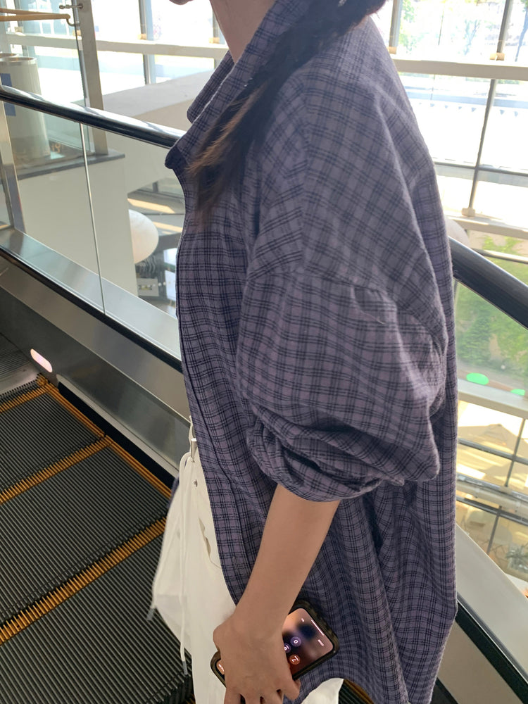 夏日美色輕薄格紋寬鬆襯衫