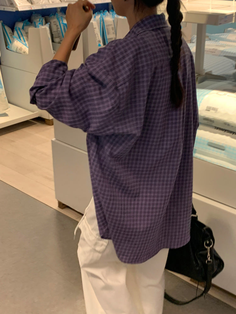 夏日美色輕薄格紋寬鬆襯衫