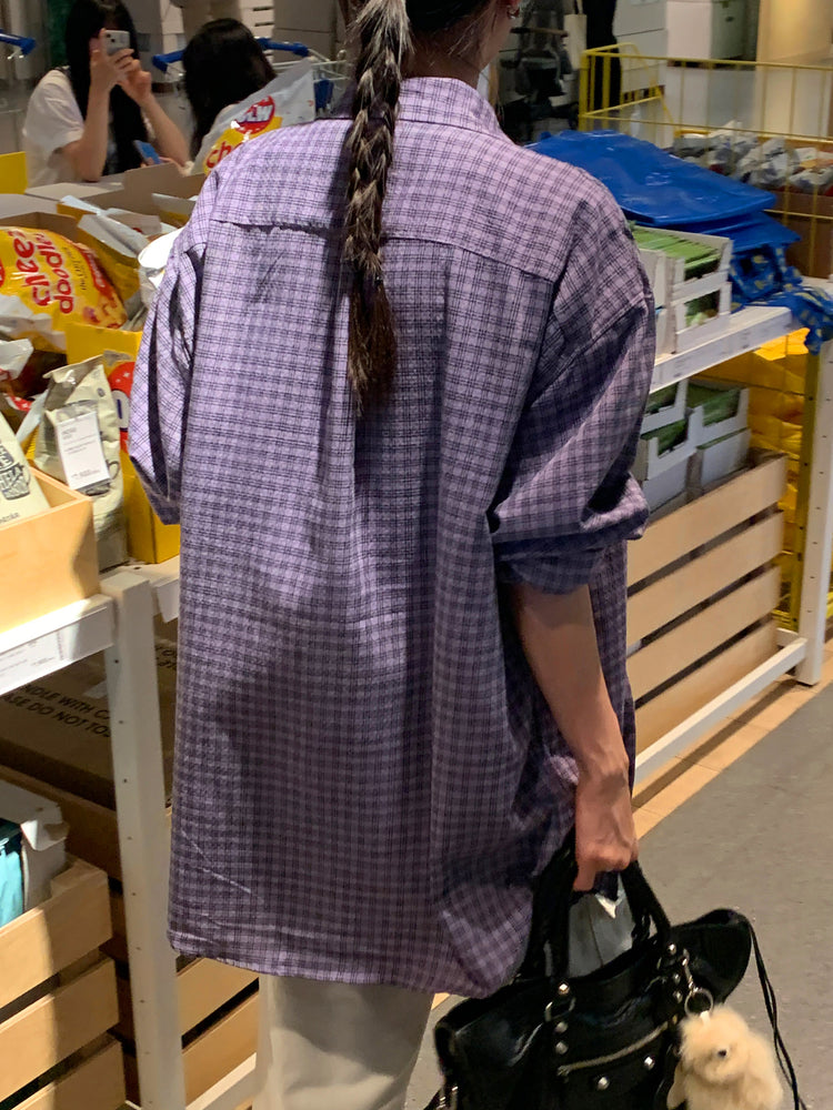 夏日美色輕薄格紋寬鬆襯衫