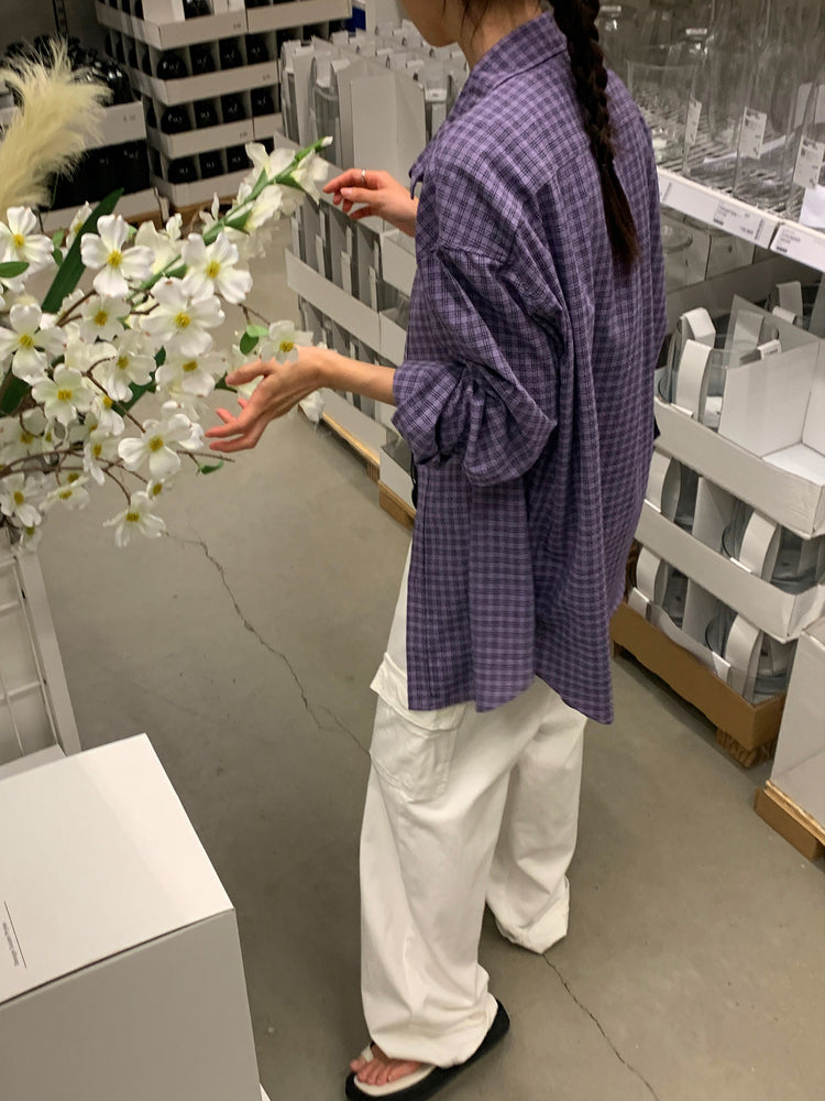 夏日美色輕薄格紋寬鬆襯衫