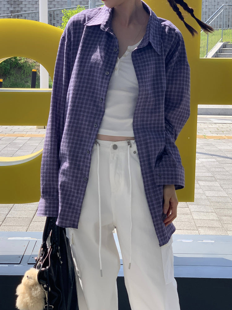 夏日美色輕薄格紋寬鬆襯衫