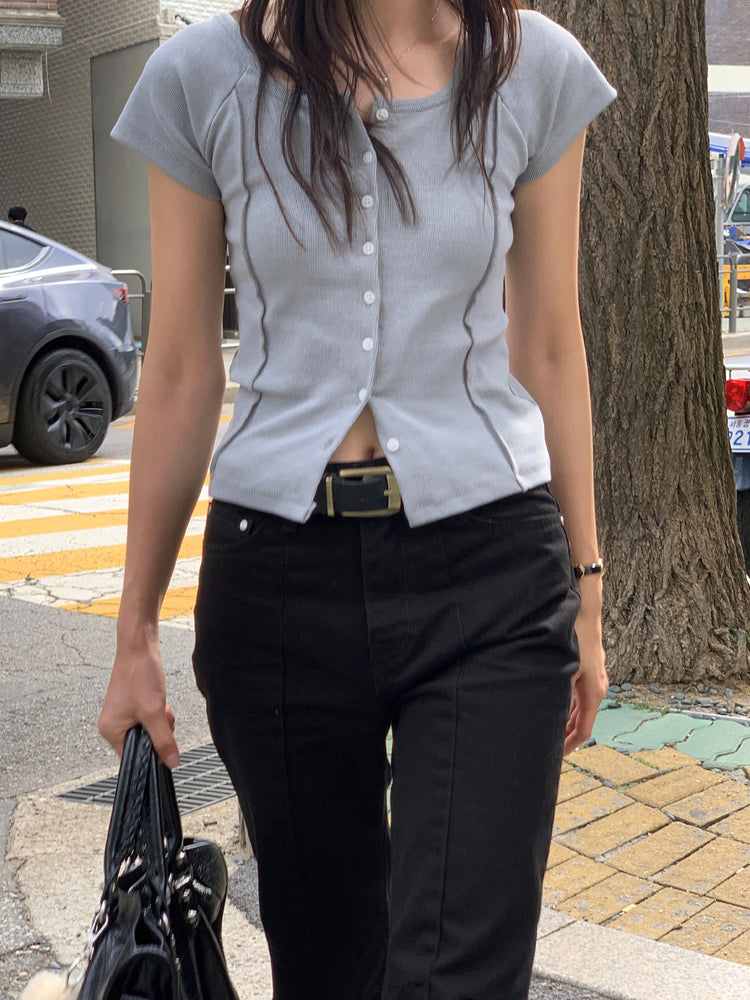 壓線扣細節微喇叭褲