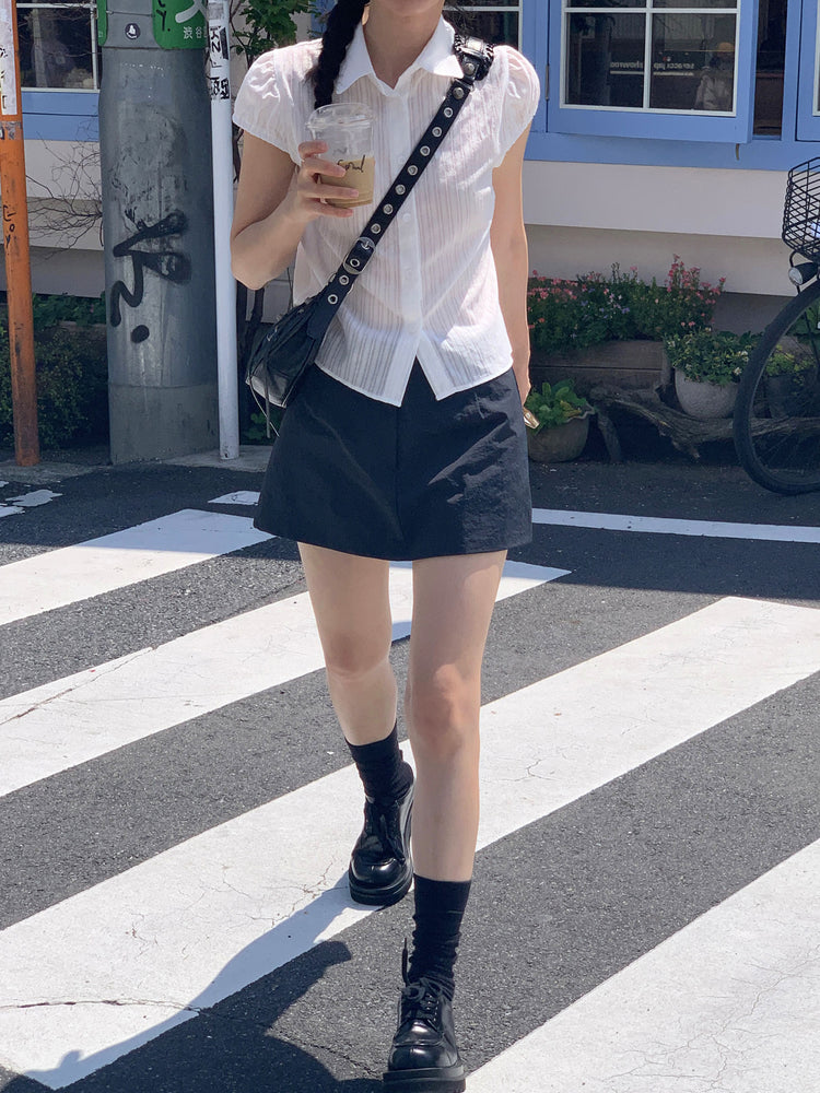 輕薄尼龍綁帶細節裙褲