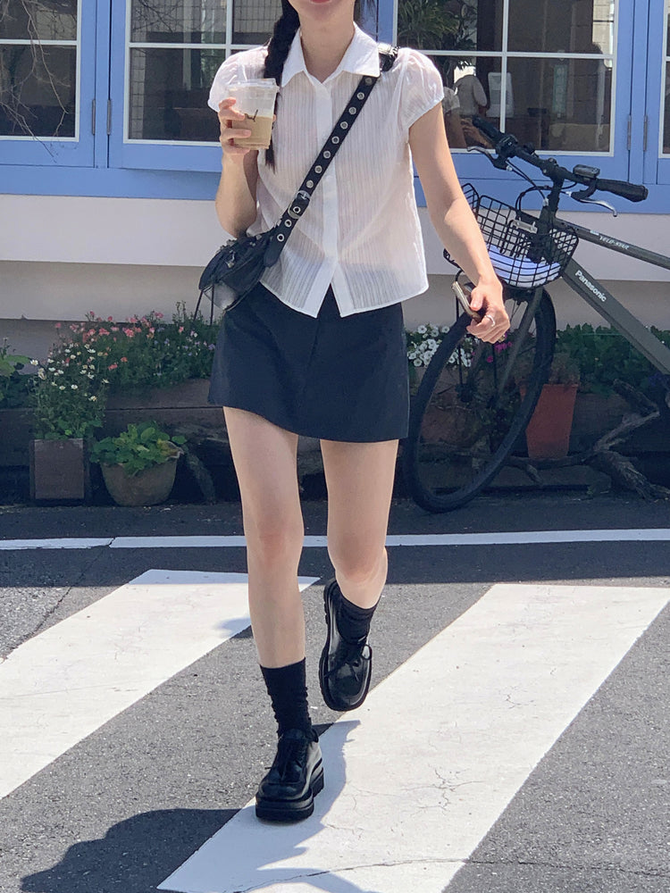 輕薄尼龍綁帶細節裙褲