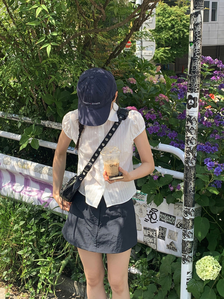 輕薄尼龍綁帶細節裙褲
