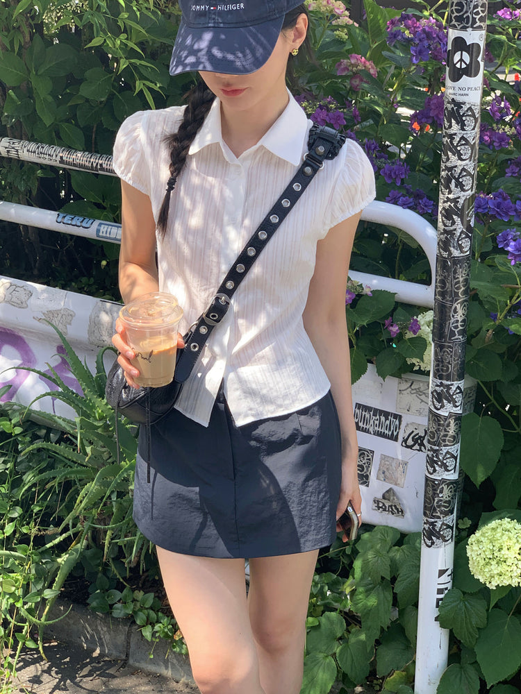 輕薄尼龍綁帶細節裙褲