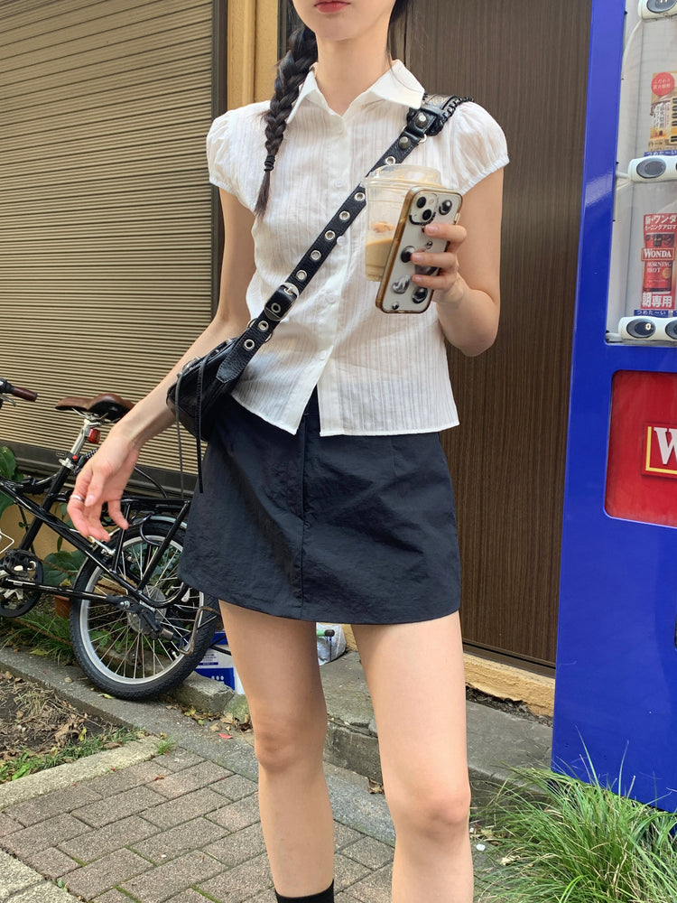 輕薄尼龍綁帶細節裙褲