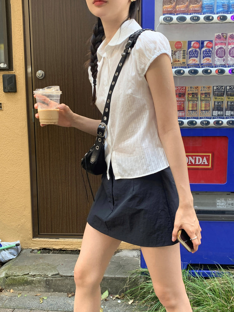 輕薄尼龍綁帶細節裙褲