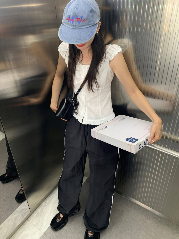 尼龍側撞色壓線休閒褲