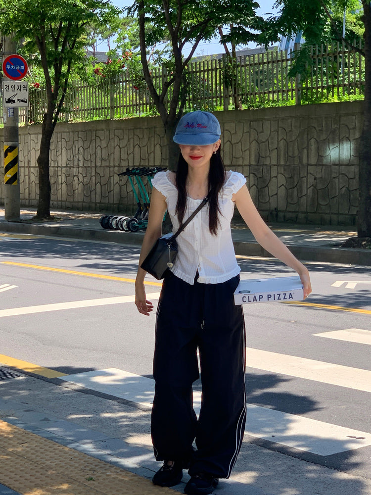 尼龍側撞色壓線休閒褲
