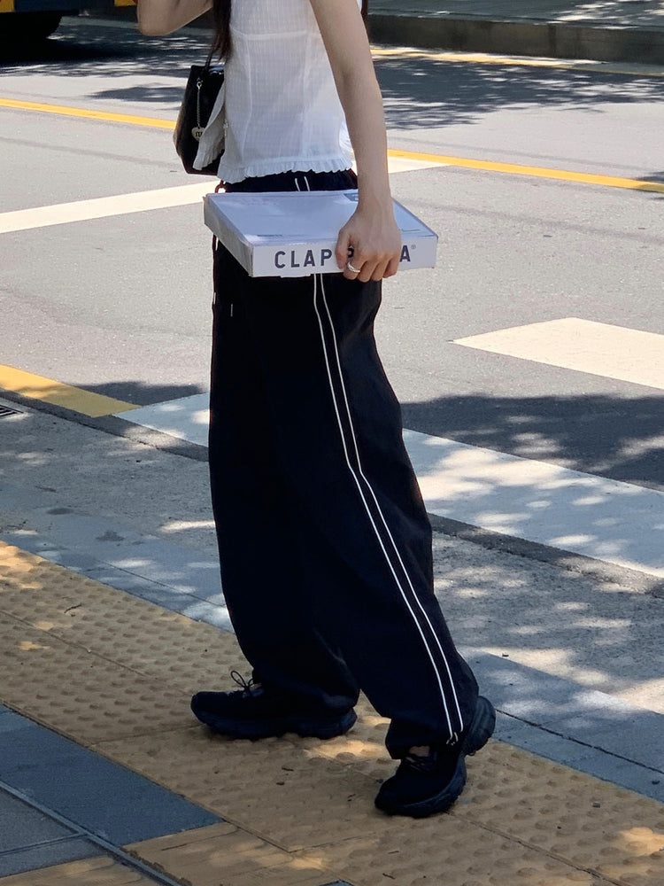 尼龍側撞色壓線休閒褲