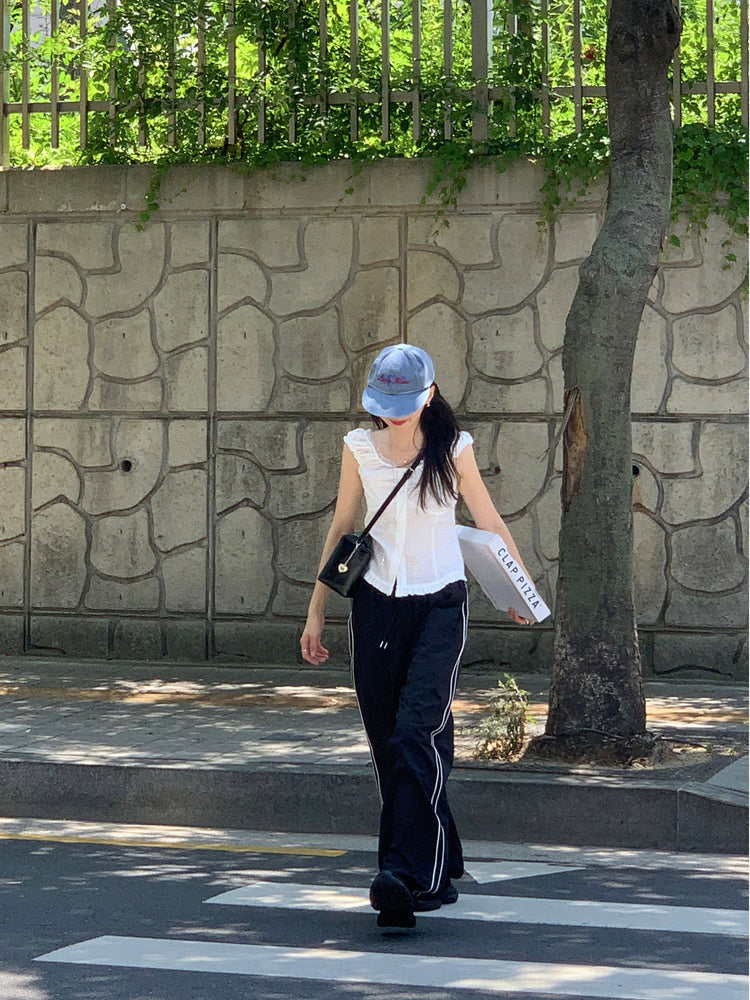 尼龍側撞色壓線休閒褲