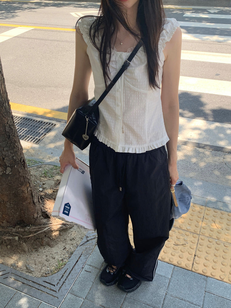 尼龍側撞色壓線休閒褲
