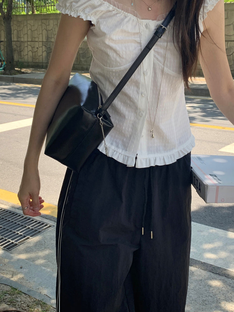 尼龍側撞色壓線休閒褲