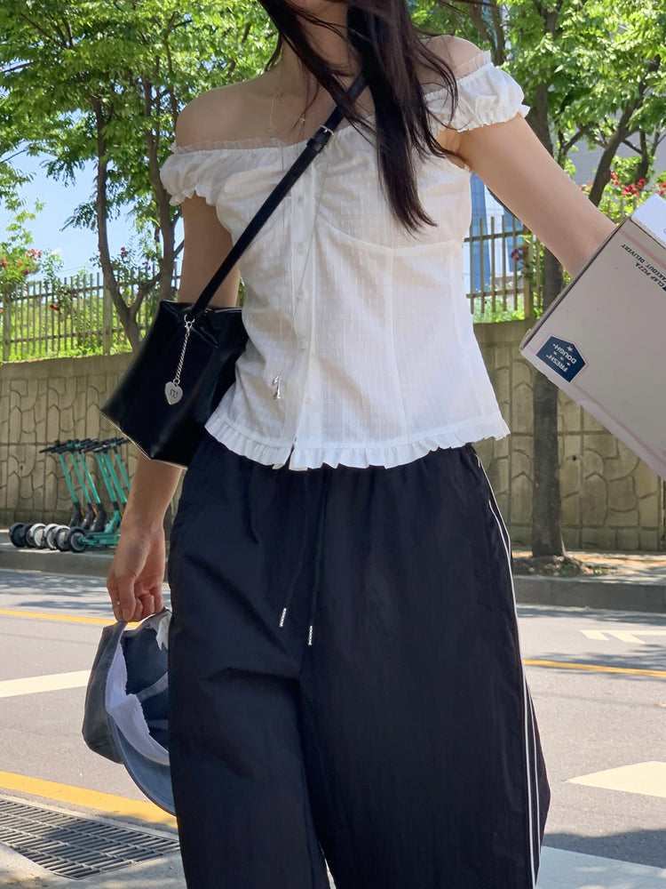 尼龍側撞色壓線休閒褲
