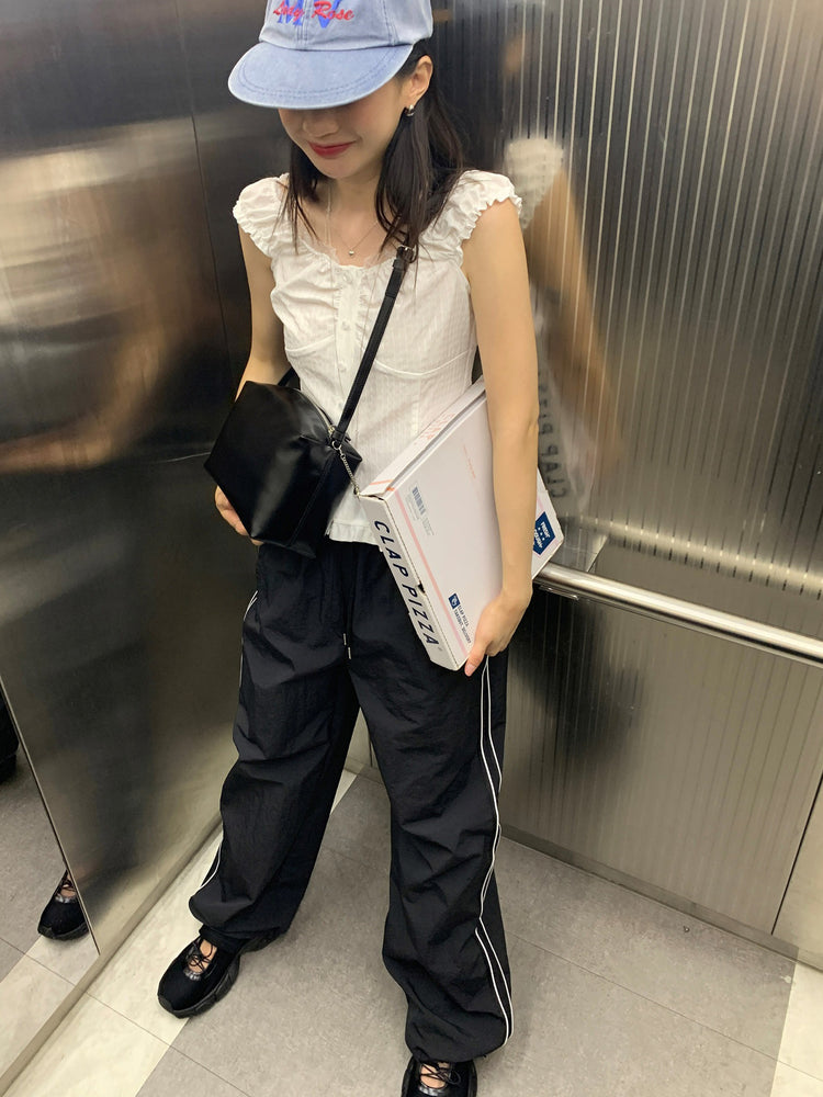 尼龍側撞色壓線休閒褲