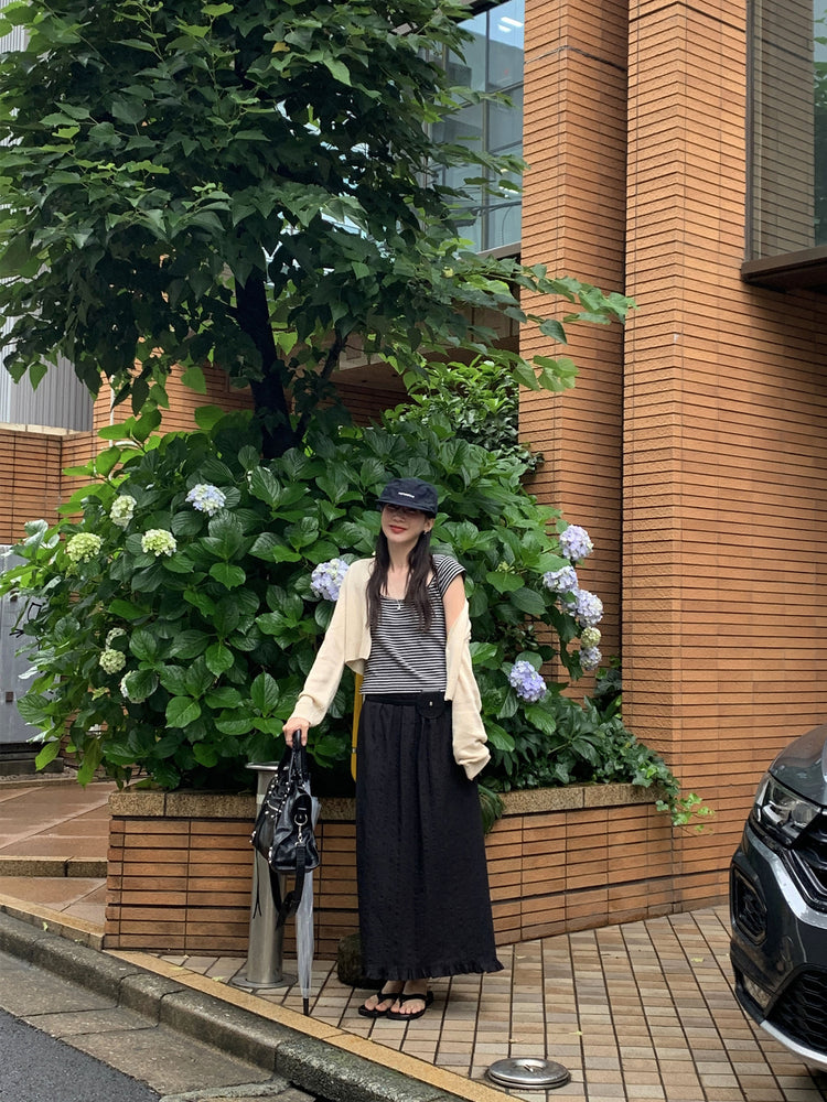美鎖骨細節條紋上衣
