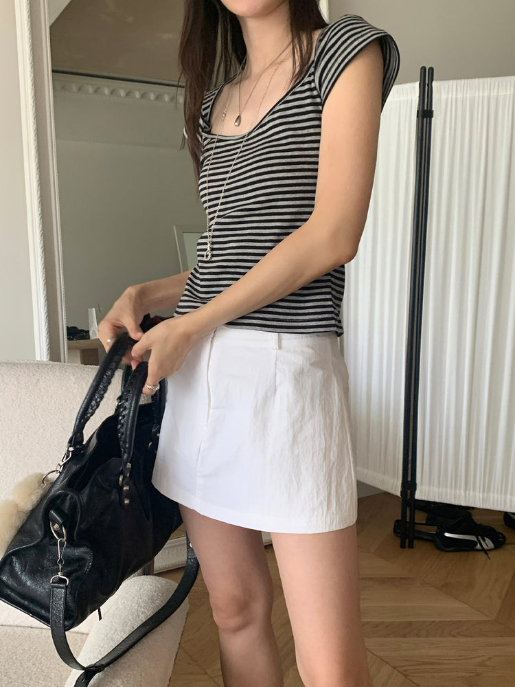 美鎖骨細節條紋上衣