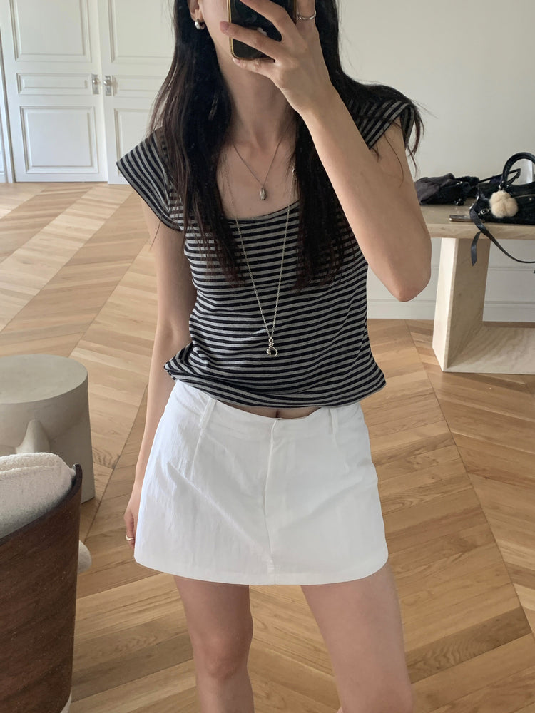 美鎖骨細節條紋上衣