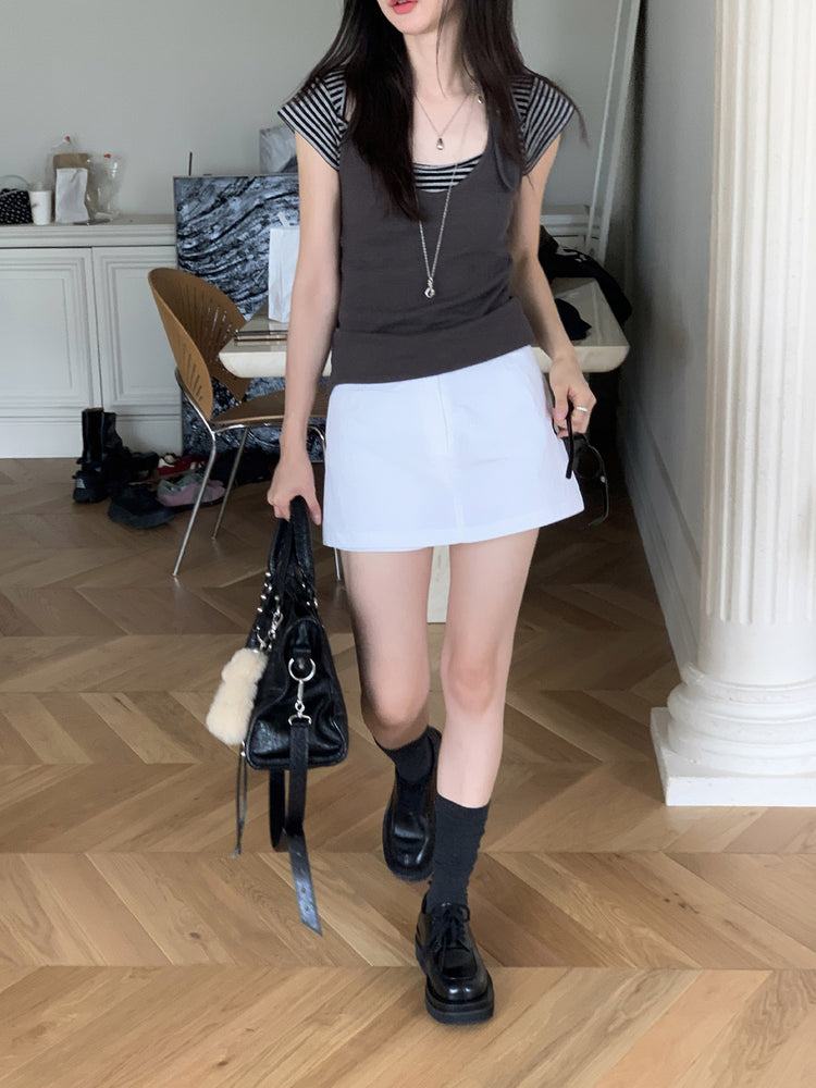 美鎖骨細節條紋上衣