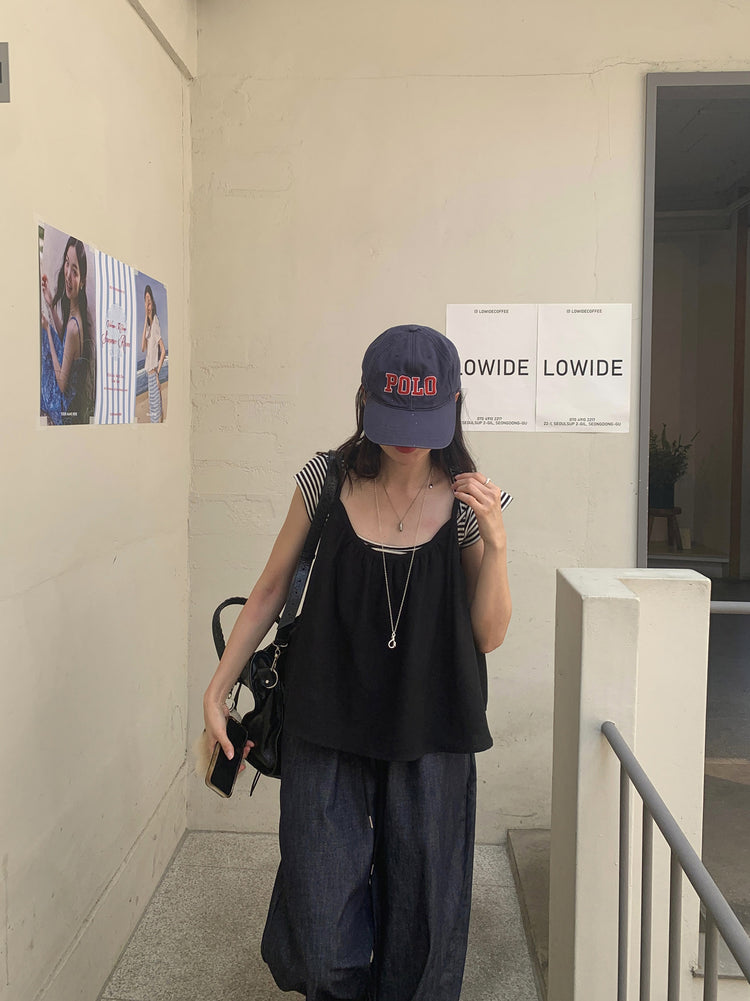 美鎖骨細節條紋上衣