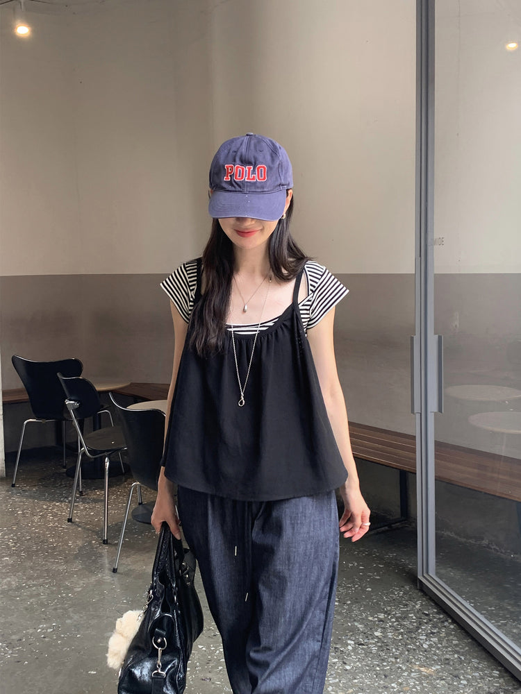 美鎖骨細節條紋上衣