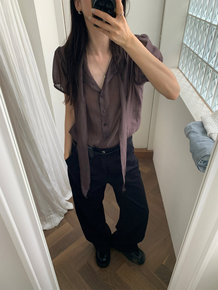 簡約單褶棉質直腿褲