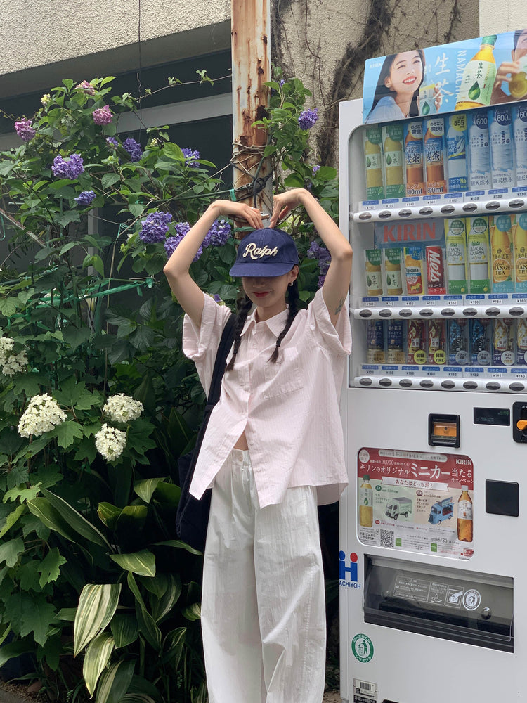 高質條紋寬鬆短袖襯衫