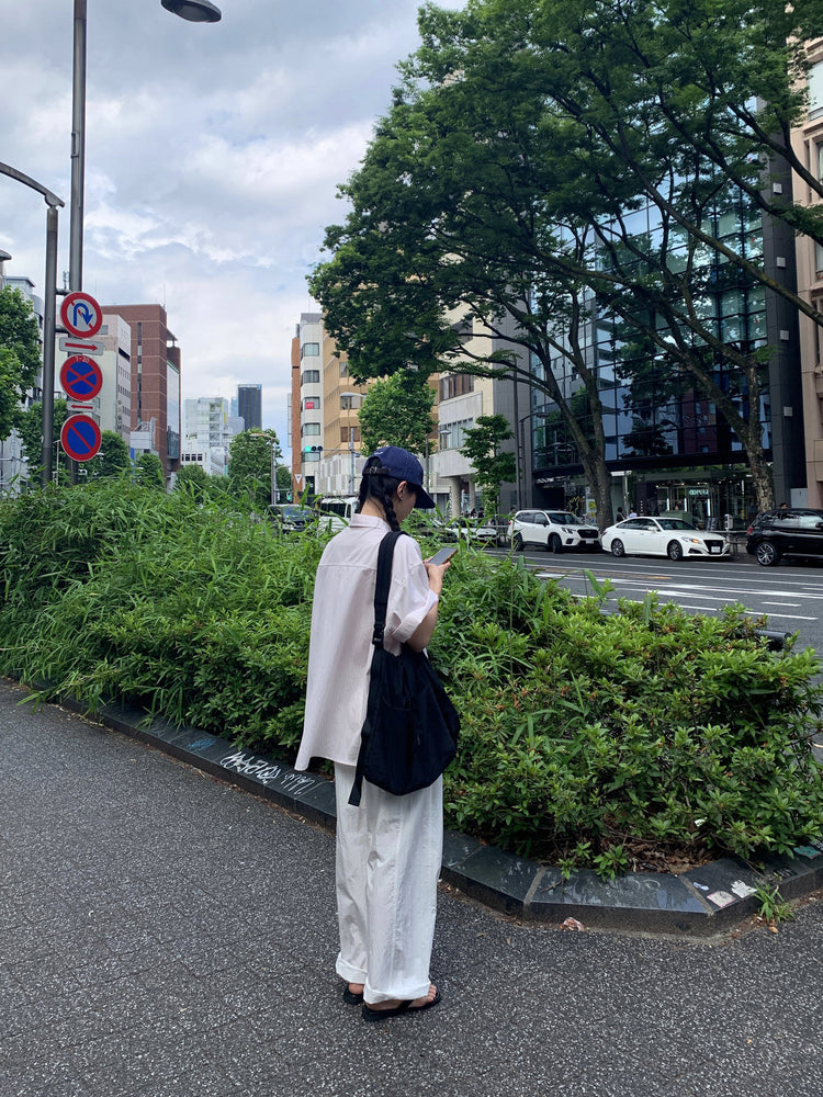高質條紋寬鬆短袖襯衫
