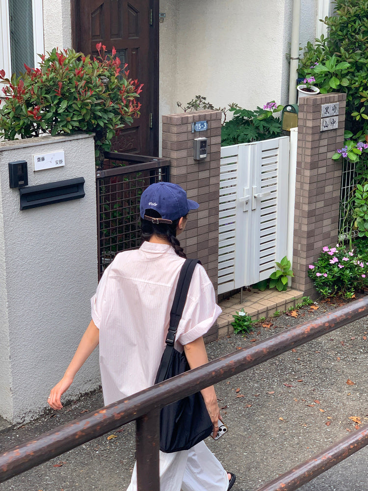 高質條紋寬鬆短袖襯衫