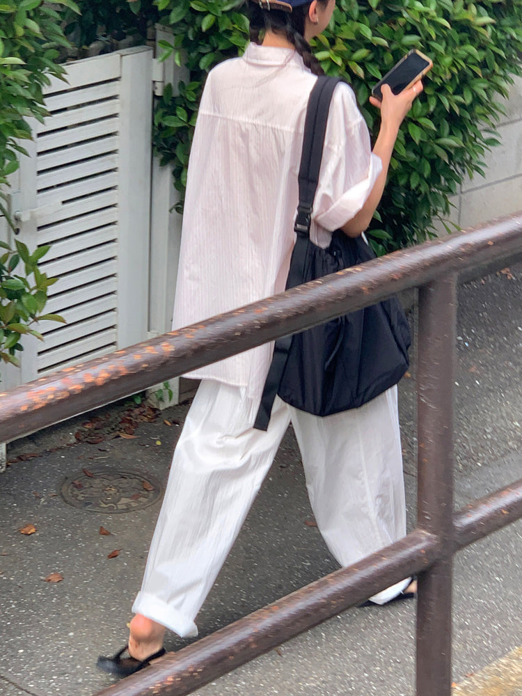 高質條紋寬鬆短袖襯衫