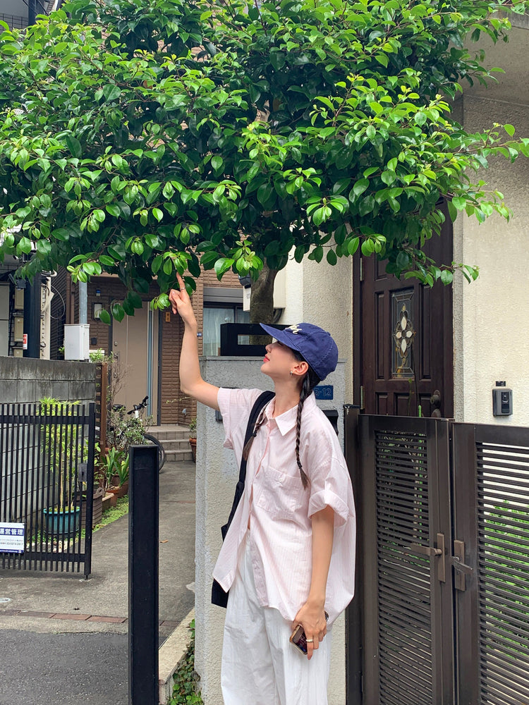 高質條紋寬鬆短袖襯衫