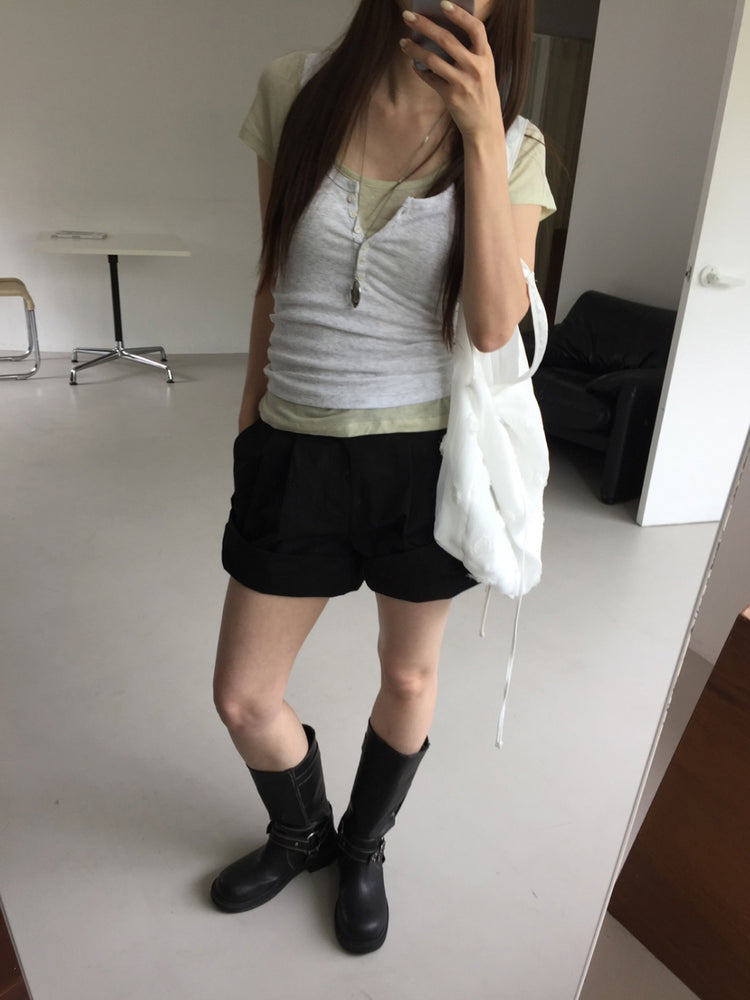 微透U領修腰上衣