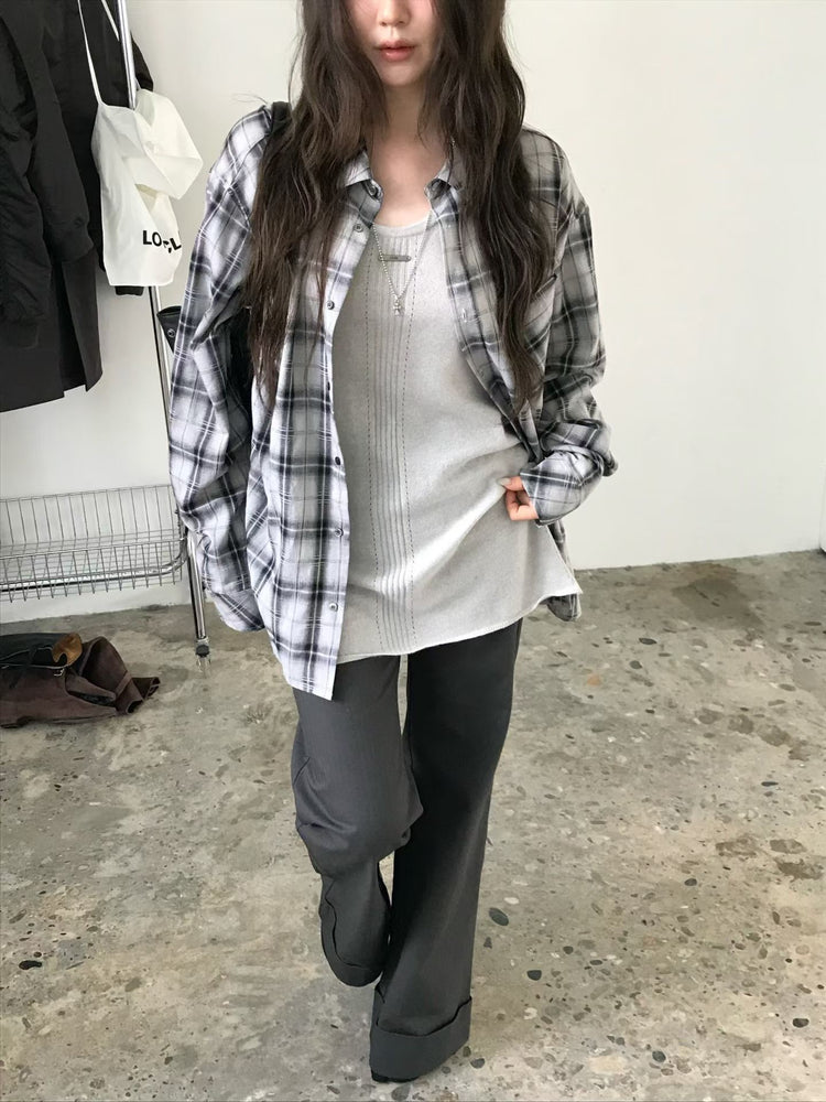 高質撞色格紋襯衫