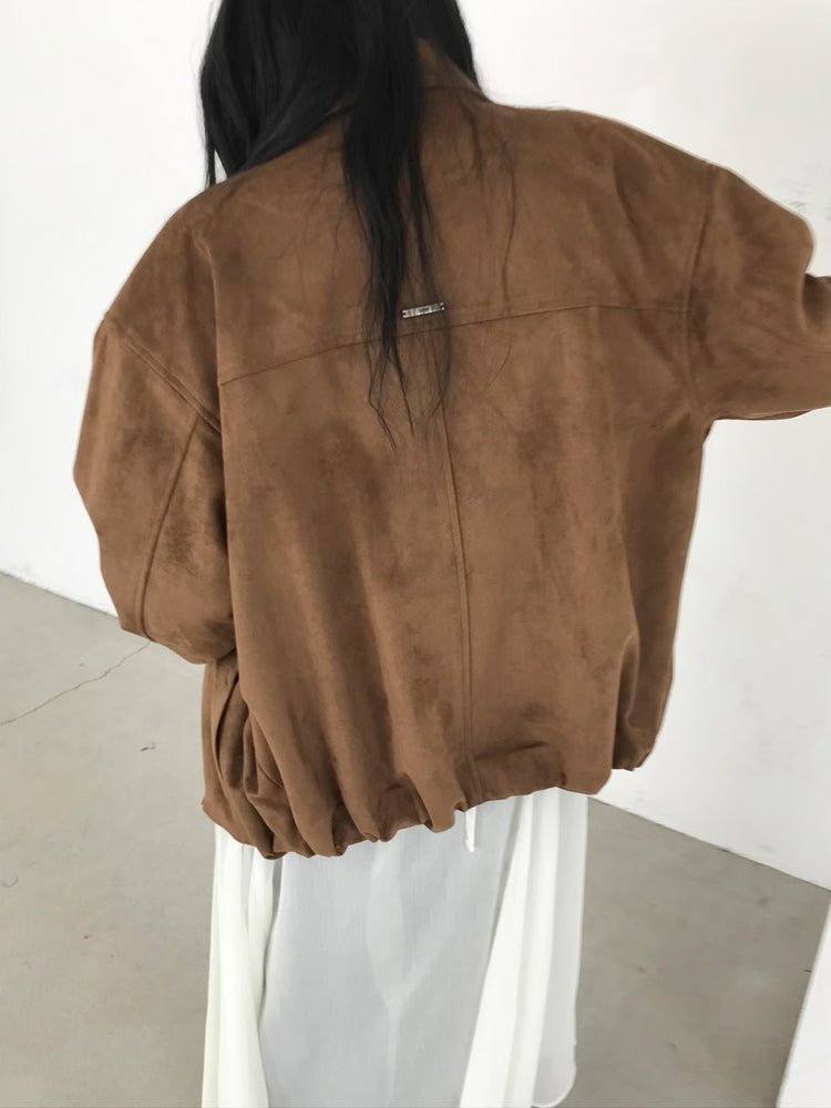 高質麂皮銀扣抓褶細節外套