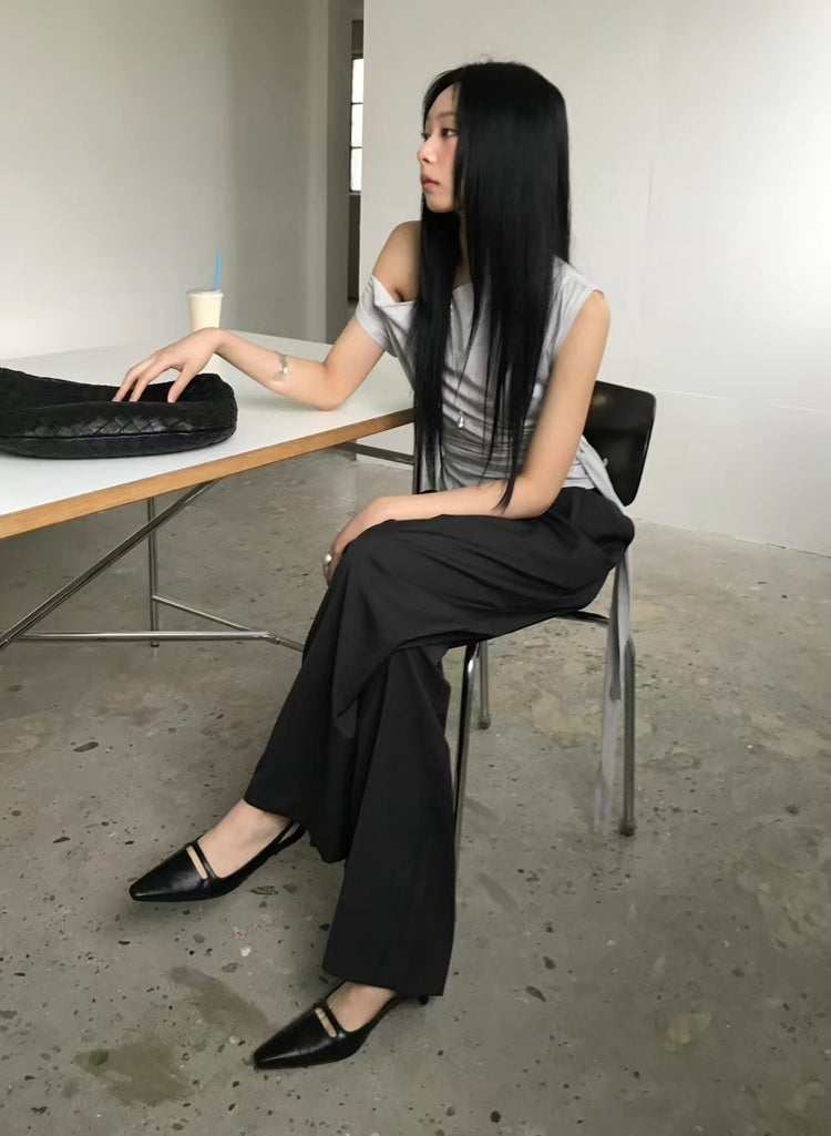 美肩綁帶修腰細節上衣
