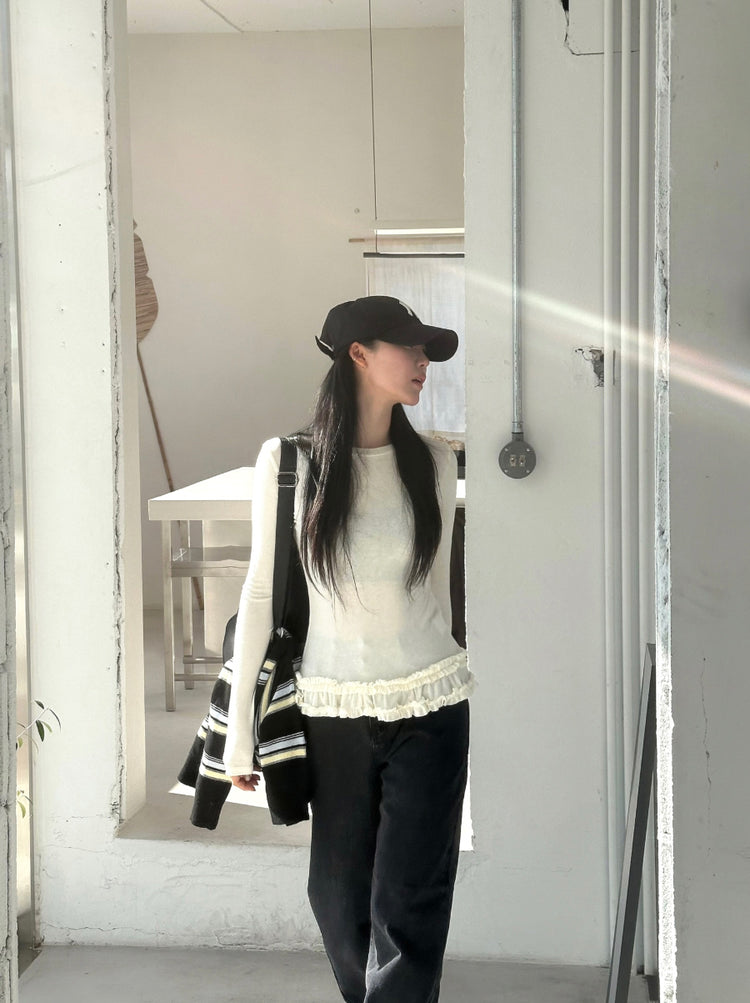 撞色條紋排鈕針織衫