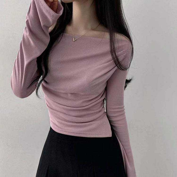 美肩側開叉寬袖細節上衣