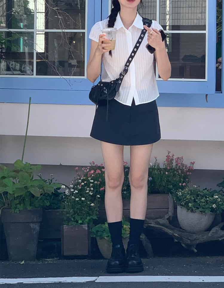 輕薄尼龍綁帶細節裙褲