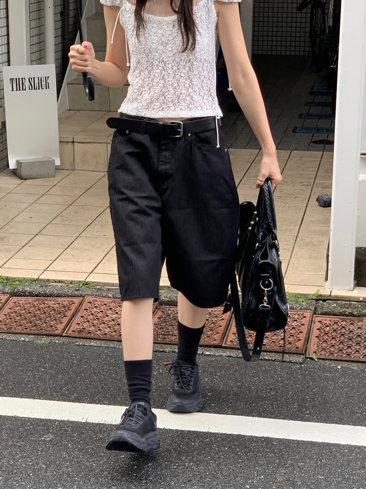 低調條紋五分褲