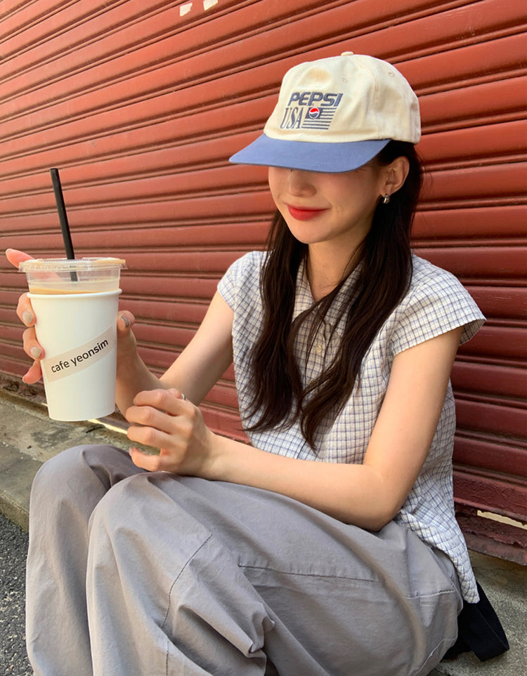 格紋飛袖修腰襯衫