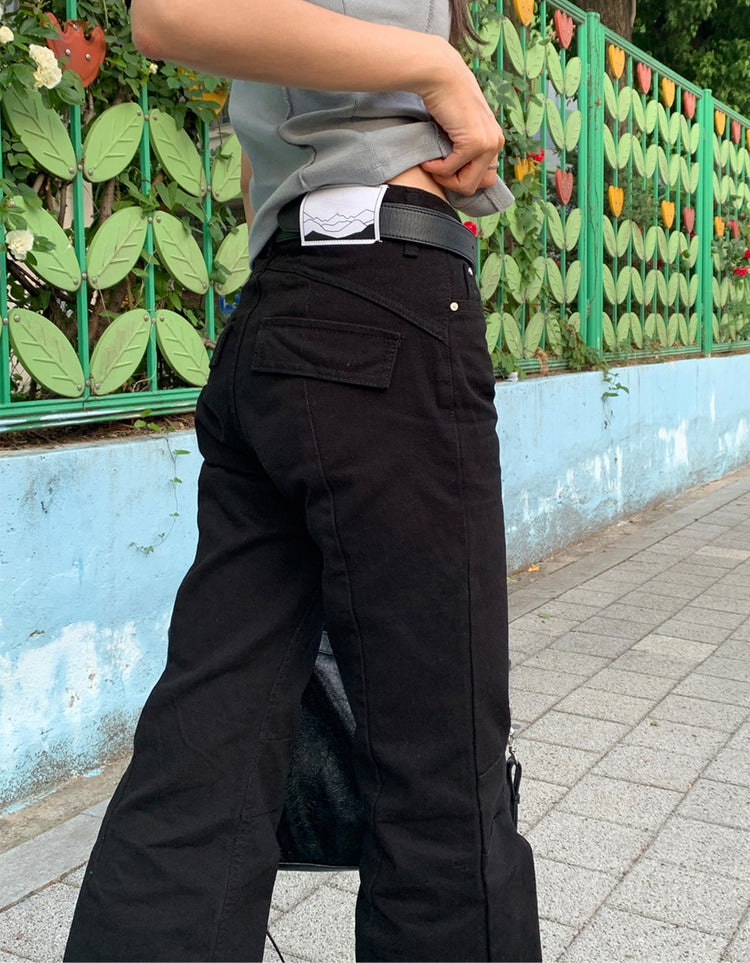 壓線扣細節微喇叭褲