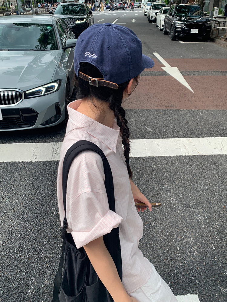 高質條紋寬鬆短袖襯衫