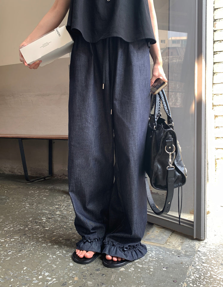 荷葉邊褲腳細節直褲