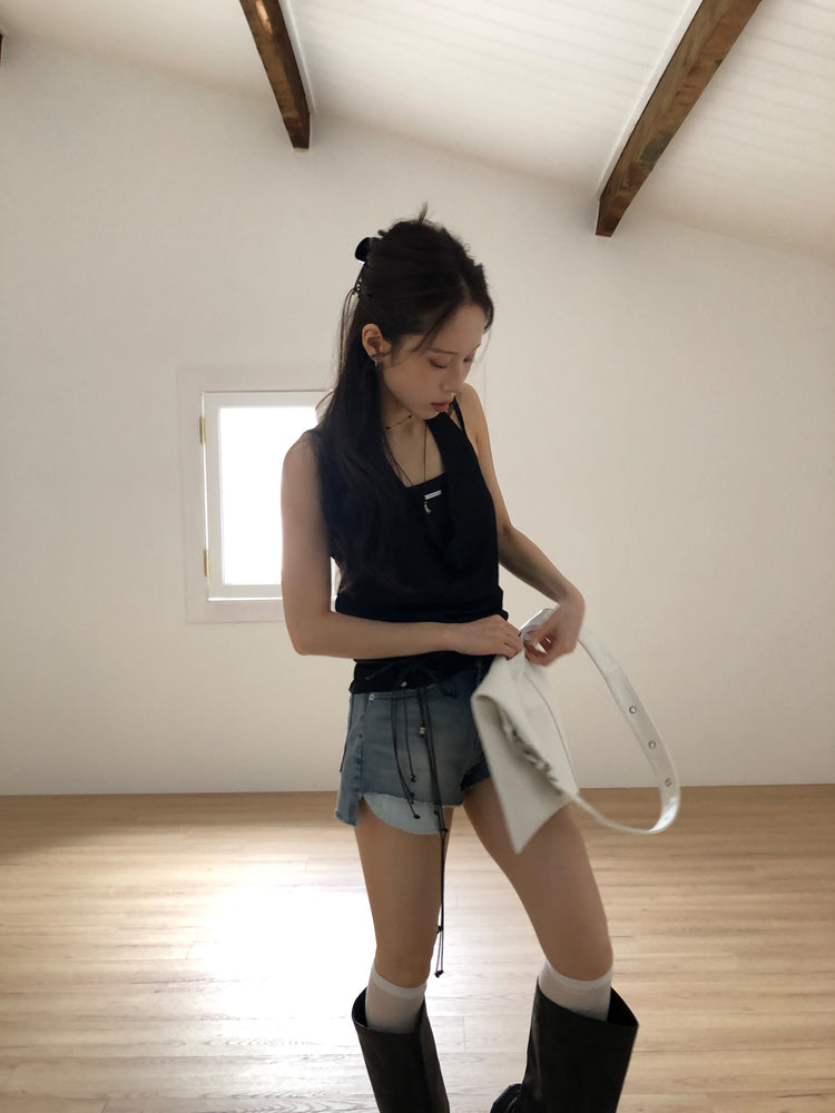 金屬顆粒設計感綁繩皮帶