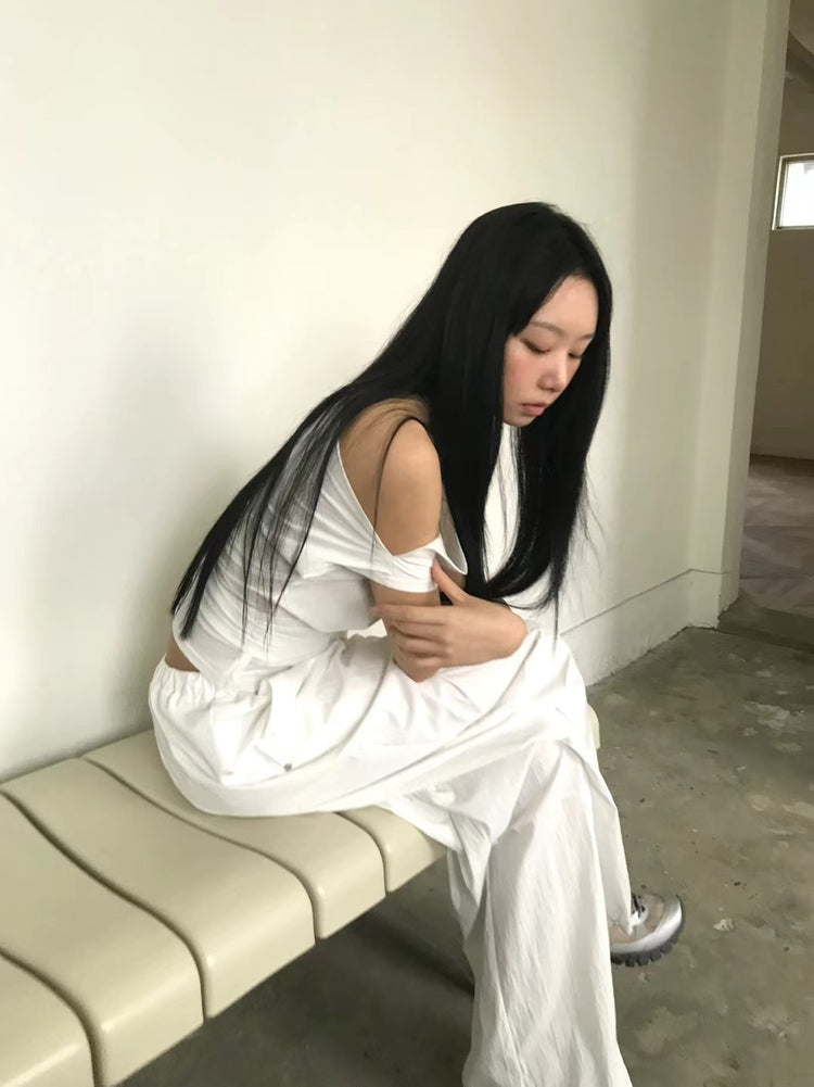 美肩綁帶修腰細節上衣