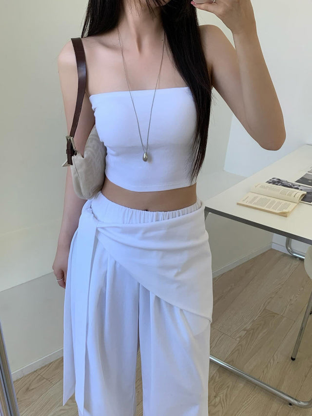 美肩綁帶細節休閒套裝