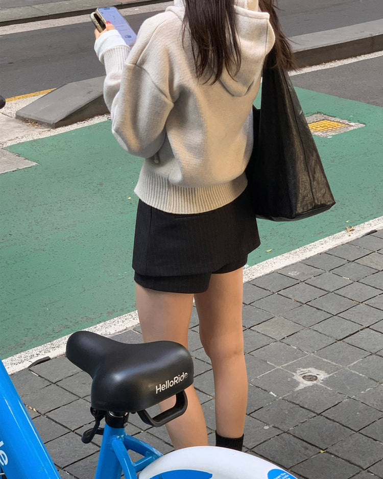雙拉鏈連帽修身針織外套